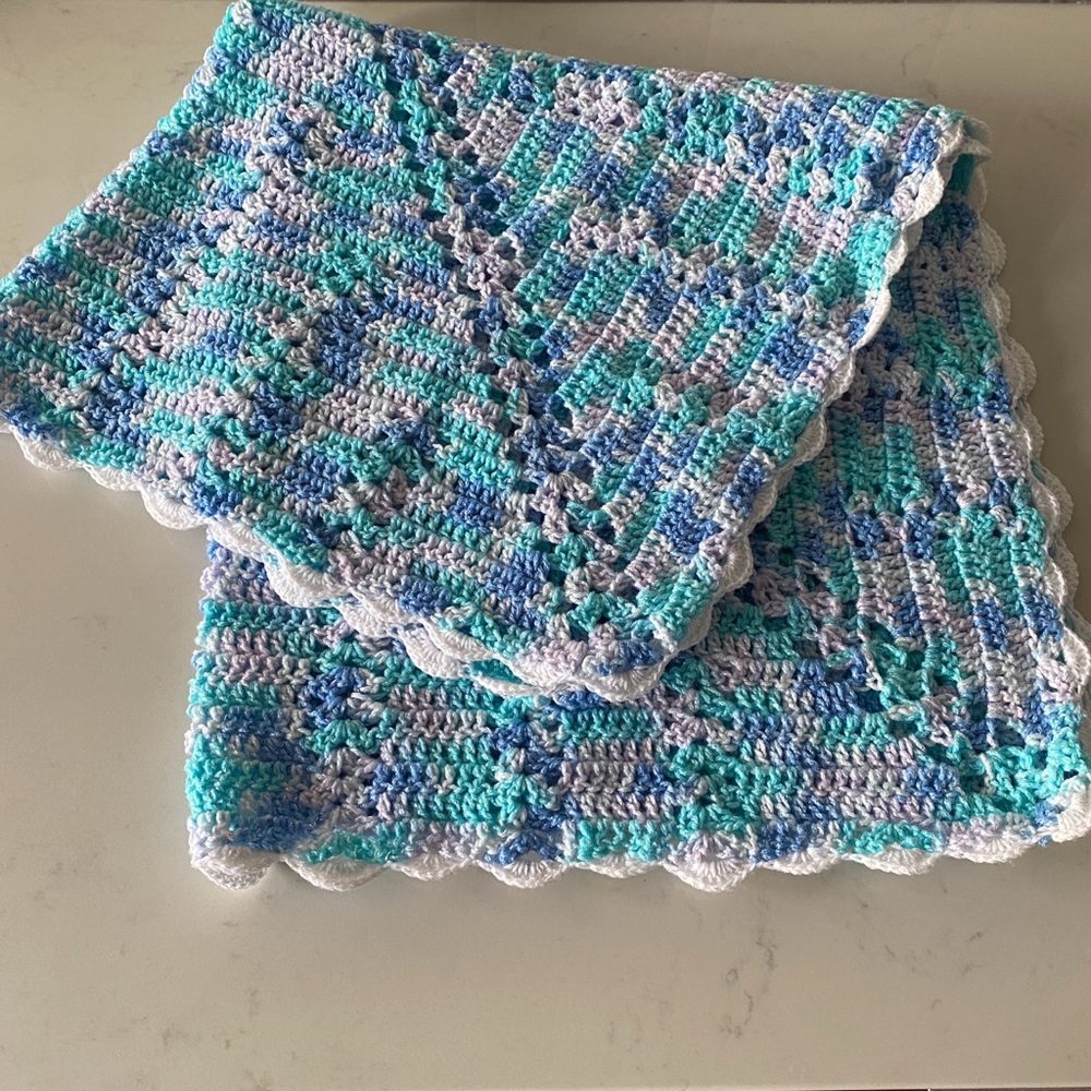 Blue and White Crochet Baby Blanket